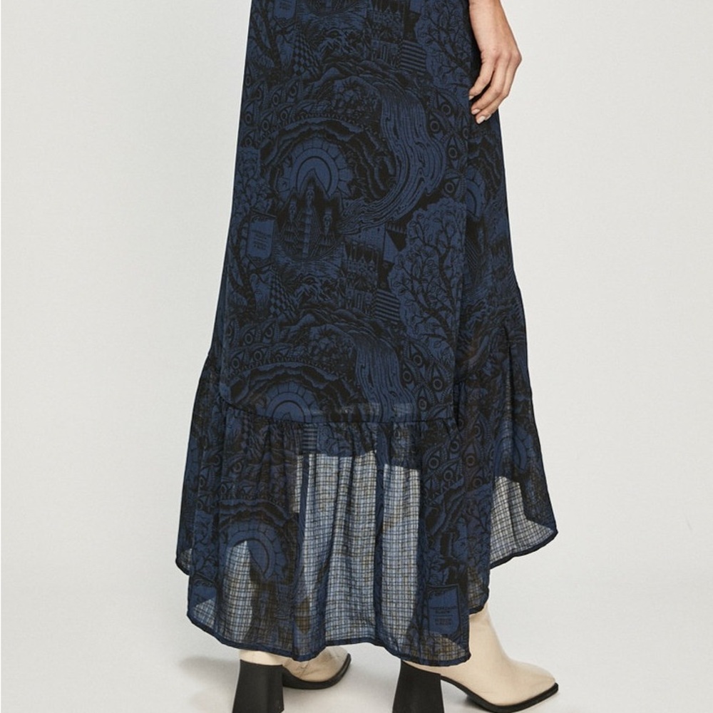 SCOTCH & SODA Navy Boho Midi Skirt High Low Ruffle Hem Size M - Picture 3 of 9